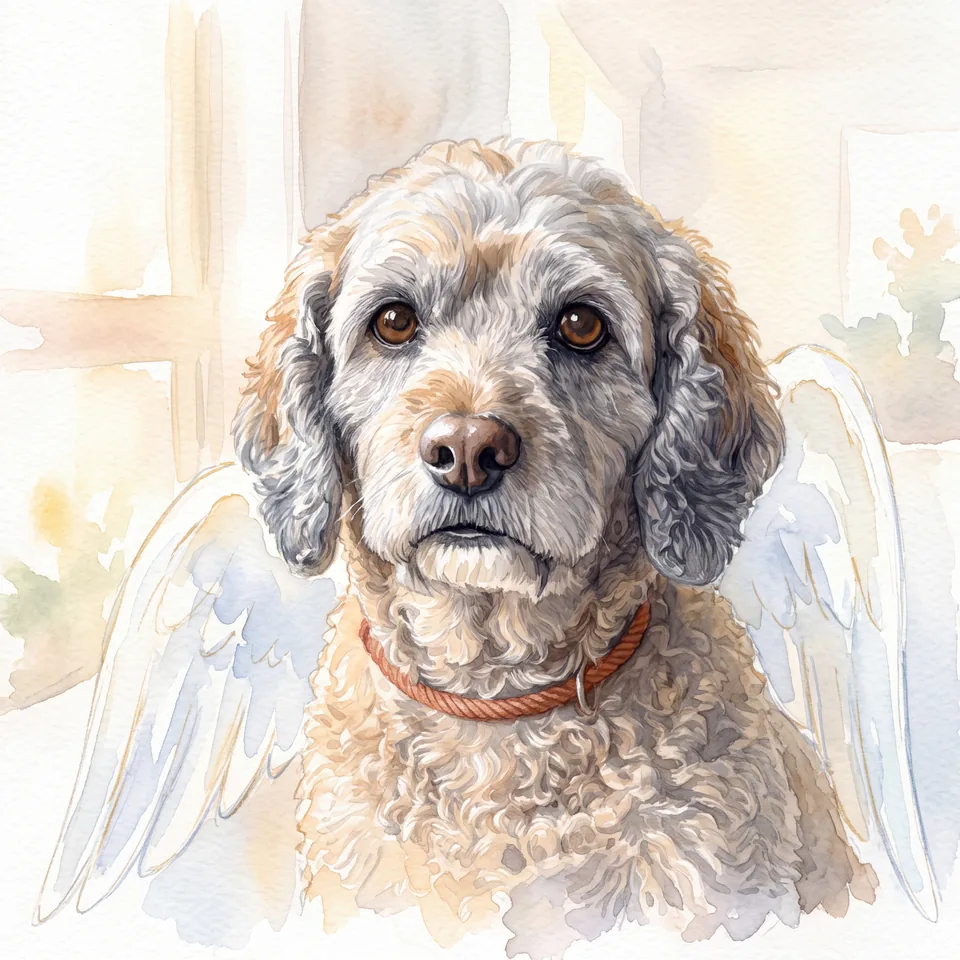 Angel Wings memorial portrait of a senior Cavoodle