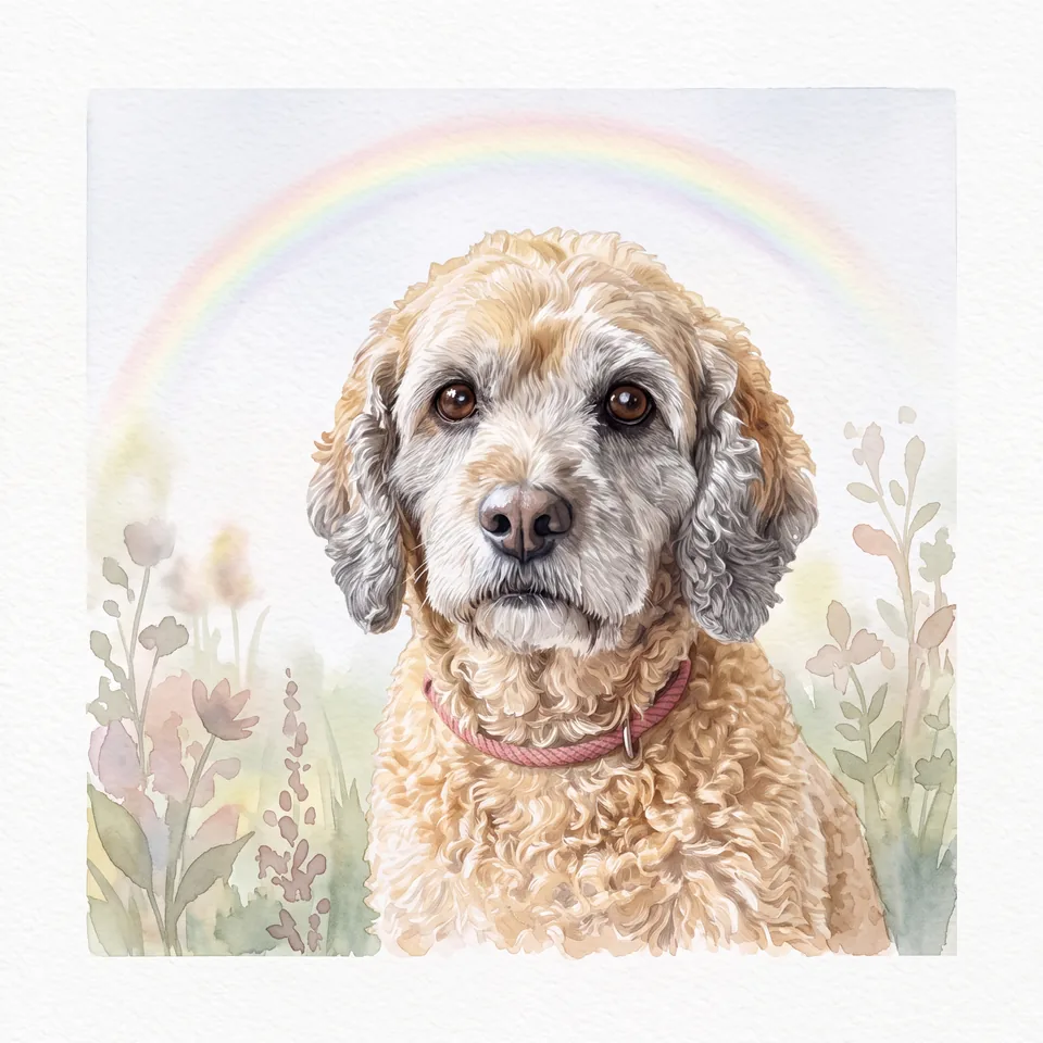 Rainbow Bridge memorial portrait of a senior Cavoodle