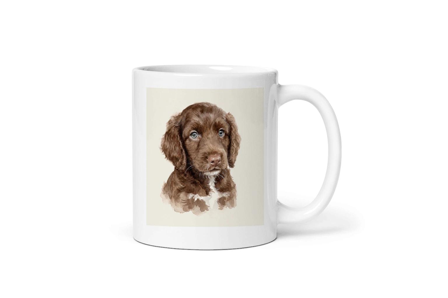 White 11 oz mug with a watercolour dog portrait